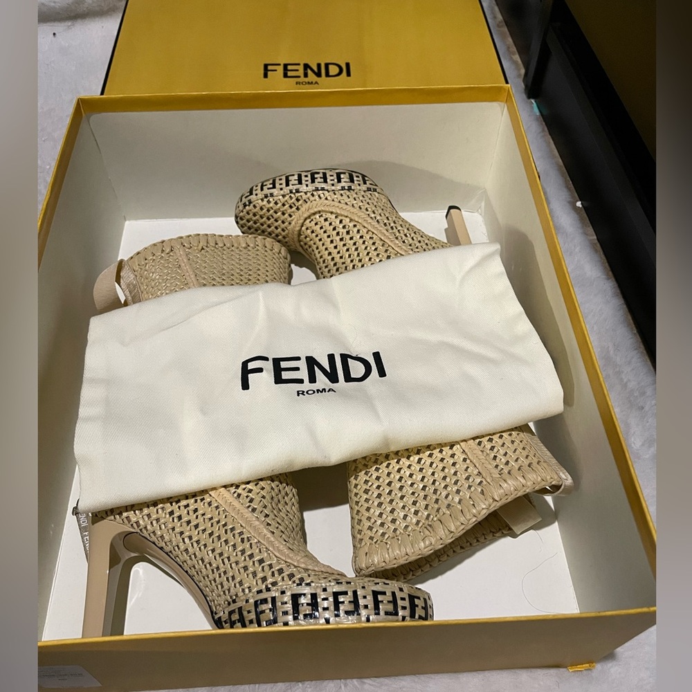 Authentic Fendi Jacquard Raffia logo booties brand new
